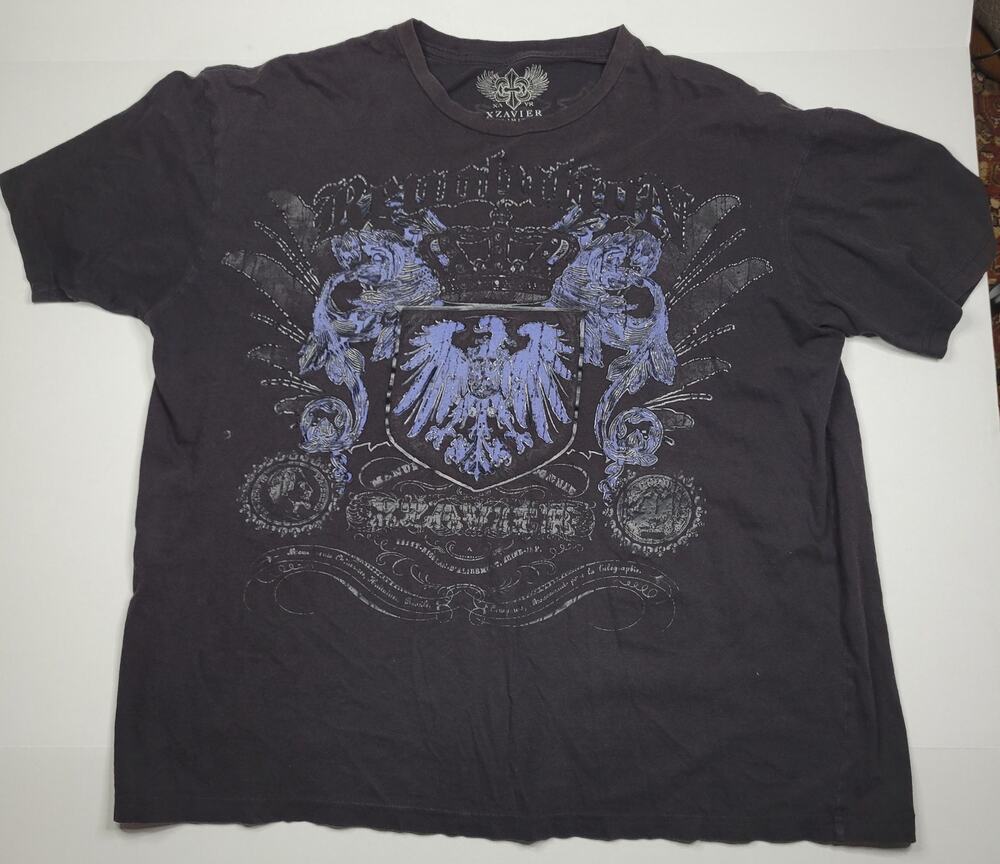 Xzavier Unlimited Patron Saint Winged Cross Tee 2XL Grunge Y2K Biker Black Crest